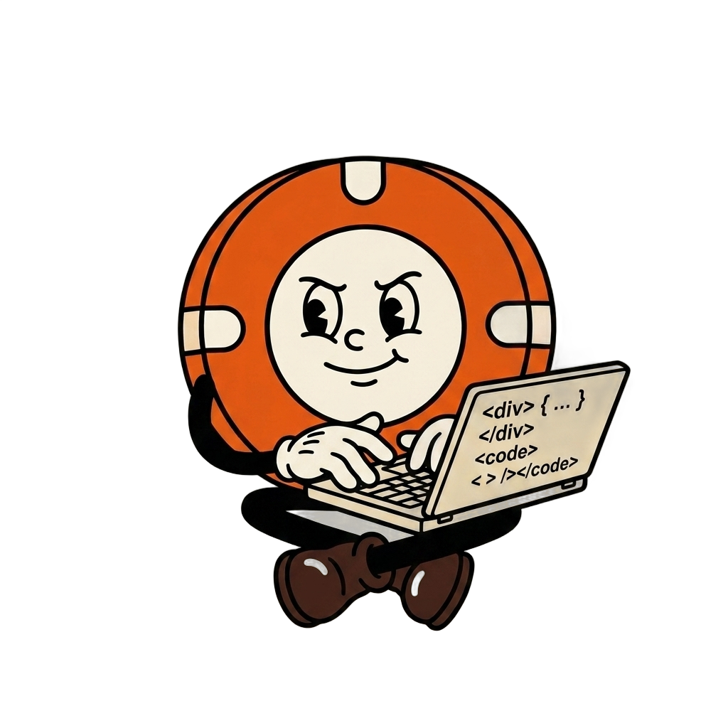 ANTE chip mascot coding on a laptop